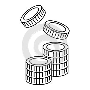 Coin in flat style. Vector outline illustration. Rich, coin.