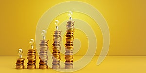 coin golden lightbulb lamp growth up arrow direction symbol sign decoration business financial money wealth cost