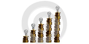 coin golden money step up growth light bulb lamp idea symbol sign business financial inflation stack recession budget cash