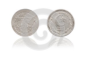 Coin half rupee with mirror reflection. Islamic Republic of Pakistan. 1948