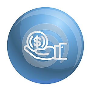 Coin in hand icon, outline style