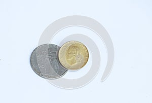 The coin of Italy Lire money on the white background. REPVBBLICA ITALIANA, Lire Italia money