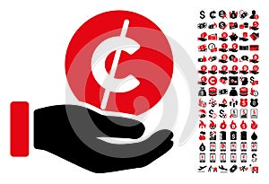 Coin Micropayment Hand Icon with 90 Bonus Pictograms photo
