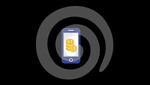 coin on mobile icon motion graphics animation with alpha channel, transparent background, ProRes 444