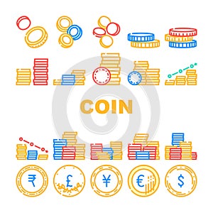 coin money business icons set vector