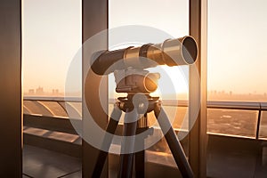 Coin Operated Binocular viewer next to the waterside promenade. Neural network AI generated