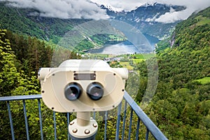 Coin operated binoculars and Geiranger fjord