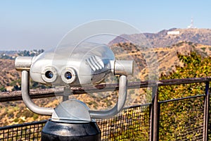 Coin operated binoculars and Hollywood sign