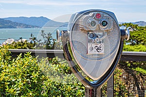 Coin operated binoculars looking out over San Francisco City