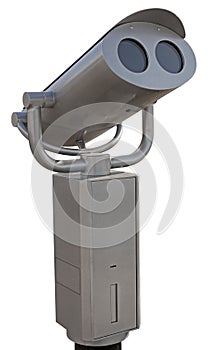 Coin-operated binoculars on white background