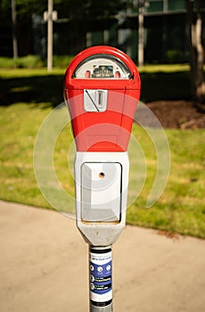 Fire Engine Red Downtown City Center Parking Meter