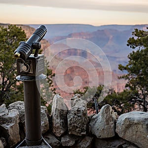Coin Operated Telescope Looks Out Over The Grand Canyon