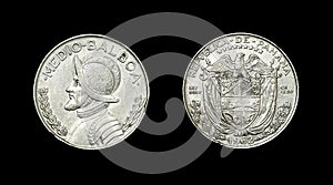 Coin of Panama with image of admiral Medio Balboa