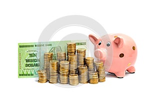 Piggy bank with Trillion dollar bill photo