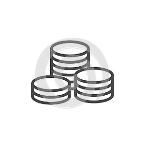 Coin pile, finance, money and banking line style vector icon
