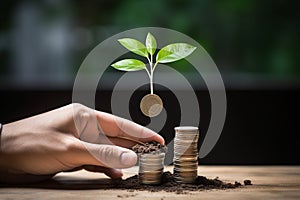 Coin with plant invest money concept, Green environment concept