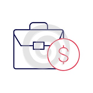 Coin with portfolio, money and stock portfolio, investing outline color icon. Finance, payment, invest finance symbol