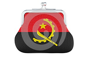 Coin purse with Angolan flag. Budget, investment or financial, banking concept in Angola. 3D rendering