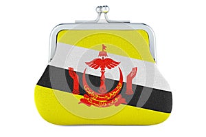 Coin purse with Bruneian flag. Budget, investment or financial, banking concept in Brunei. 3D rendering