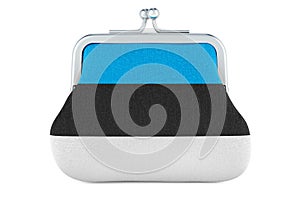 Coin purse with Estonian flag. Budget, investment or financial, banking concept in Estonia. 3D rendering