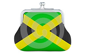 Coin purse with Jamaican flag. Budget, investment or financial, banking concept in Jamaica. 3D rendering