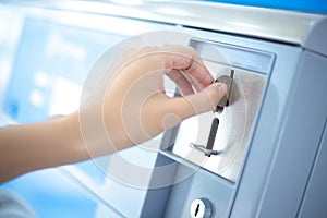 Coin slot of coin laundry vending machine, coin inserting by hand