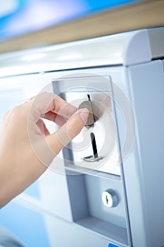 Coin slot of coin laundry vending machine, coin inserting by hand