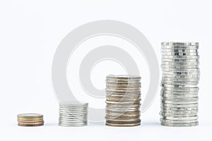 Coin sort concept idea isolated on white background.