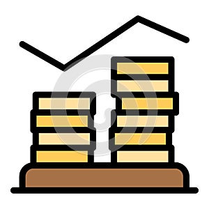 Coin stack graph icon color outline vector