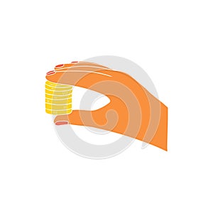 Coin stack in hand icon.