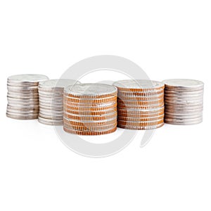 Coin stack on white with clipping path