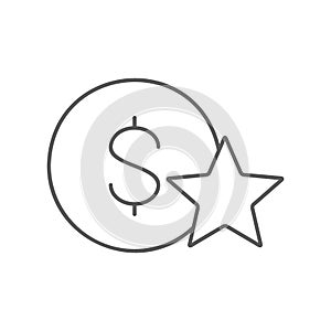 Coin with star, star rating, feedback lineal icon. Finance, payment, invest finance symbol design.