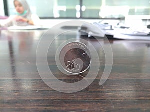 Coin on a table