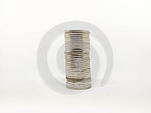 Coin Thai,Pile of coins heap of coins silver gold,Stacks on a white background,Investment money concept, Coin stack growing Isolat