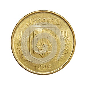 Coin of Ukraine 50 kop. on a white background