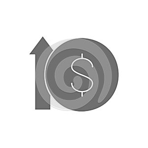 Coin with up arrow, money interest rate increase grey fill icon. Finance, payment, invest finance symbol design.