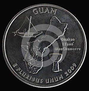 Coin 25 US cents. States and territories. Guam photo