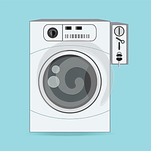 Coin washing machines with integrated payment system.