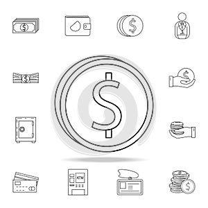 coinage icon. Outline set of banking icons. Premium quality graphic design icon. One of the collection icons for websites, web