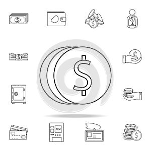 coinage icon. Outline set of banking icons. Premium quality graphic design icon. One of the collection icons for websites, web photo