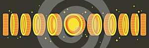 Coins animation. Cartoon game animated golden coins, casino or video games money spin. Gold cash coin cartoon flat vector