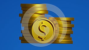 Stack Of Coins Profile with Blue Background. Money. Gold Coins. Origianal 3D Assets