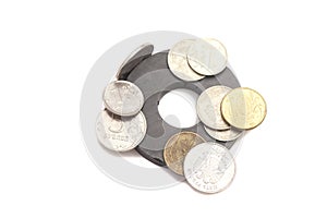 Coins attracted by magnet