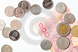 Coins and banknotes of Thailand. Close-up