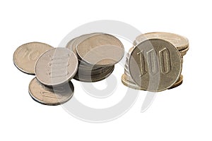 coins cash money of pay arrangement flat lay style