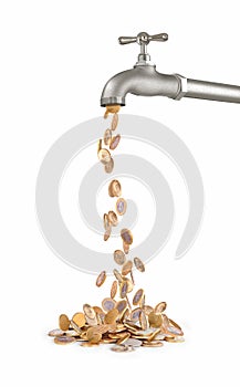 Coins fall from the tap