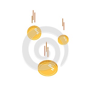 Coins falling vector illustration. Falling money. Flat style flying gold coins isolated , abstract coins dropping golden