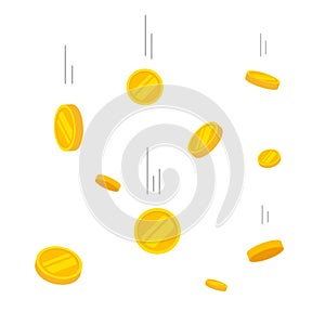 Coins falling vector illustration, gold money flying