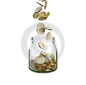 Coins fill a glass jar