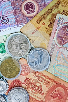 Coins gears on the money background